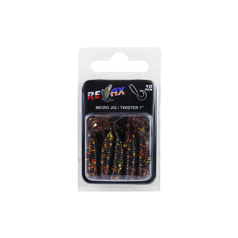 Relax Twister 1" 3,5 cm Barsch Forelle Döbel 10 Stück 033 motoroil gold glitter