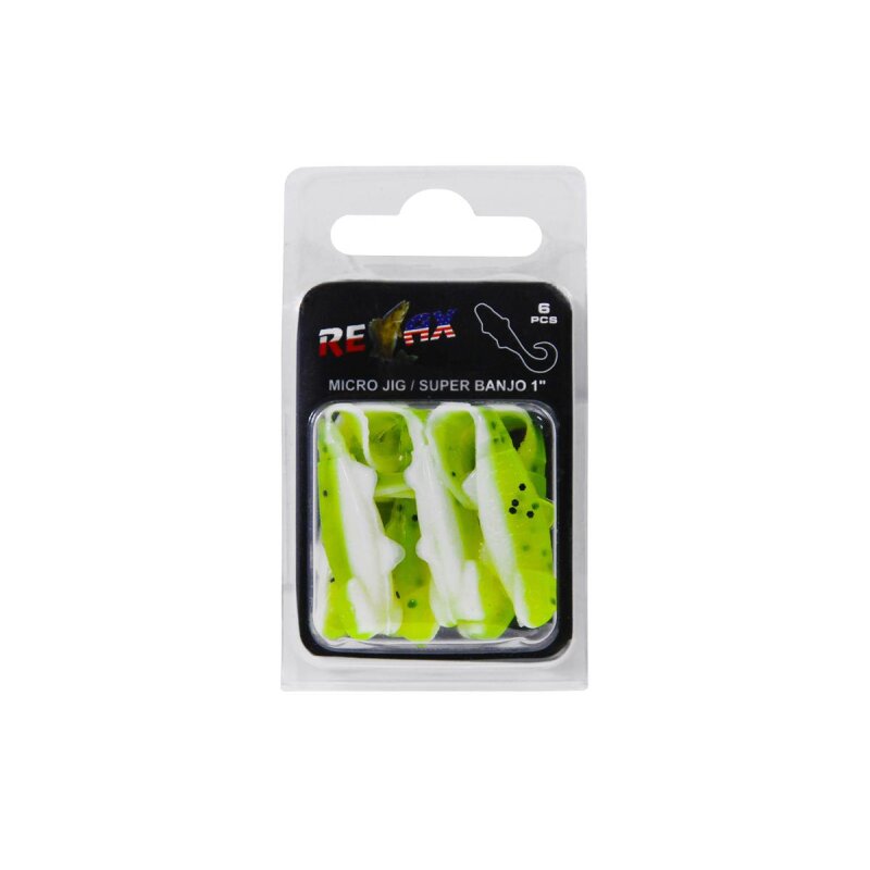 Relax Super Banjo Gummifisch Twister 1" 3,5 cm 6 Stück 045 Grün Weiß