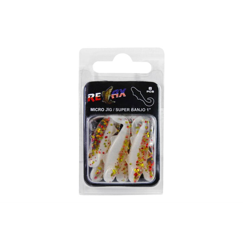 Relax Super Banjo Gummifisch Twister 1" 3,5 cm 6 Stück 051 Weiss Glitter