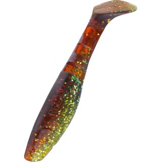 Relax Kopyto 4L 10 cm Gummifische 10 Stück B054 grün (chartreuse)-Glitter / motoroil Glitter