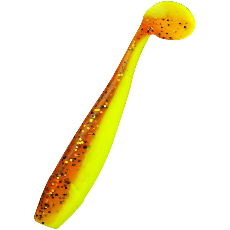Relax King Shad 4" 10 cm Gummifisch 10 Stück B202 fluogelb / braun-Glitter