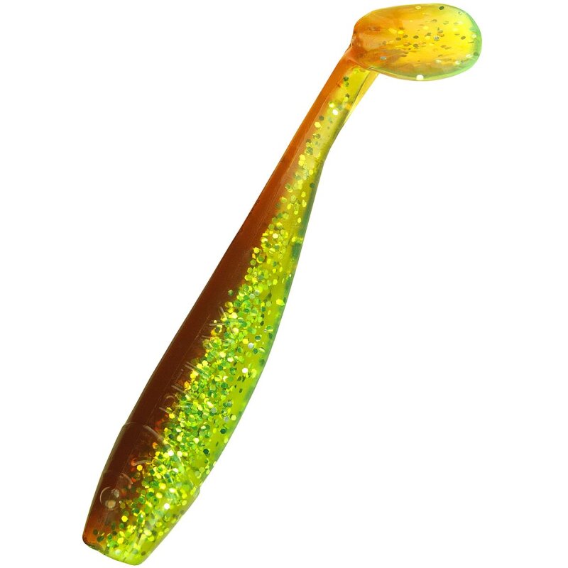 Relax King Shad 4" 10 cm Gummifisch 10 Stück B054 grün (chartreuse)-Glitter / motoroil Glitter