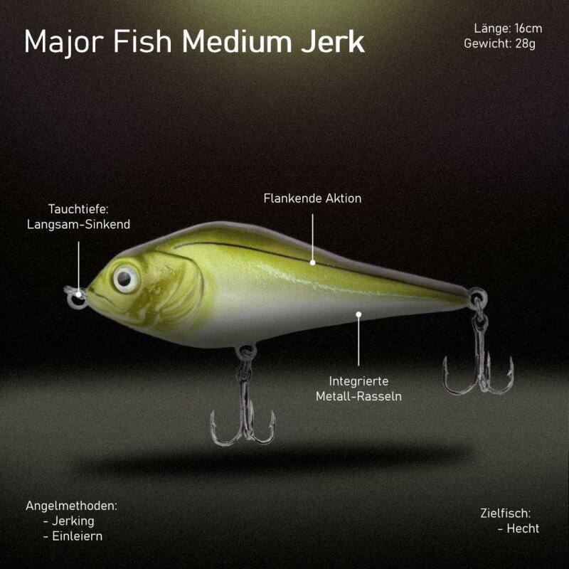 Major Fish Medium Jerk Jerkbait 10 cm Hecht Wobbler