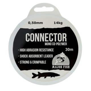 Major Fish Connector Hardmono Schnur Vorfachmaterial Shock Leader 30 m 0.50 mm - 30 LB