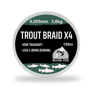 Major Fish Trout Braid 4 Fach geflochtene Schnur Forelle 150 Meter 0.055 - 3,6 kg - Moos Green