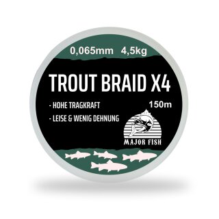 Major Fish Trout Braid 4 Fach geflochtene Schnur Forelle 150 Meter 0.065 - 4,5 kg - Moos Green