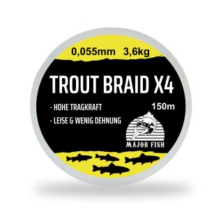 Major Fish Trout Braid 4 Fach geflochtene Schnur Forelle 150 Meter 0.055 - 3,6 kg - Lemon Yellow