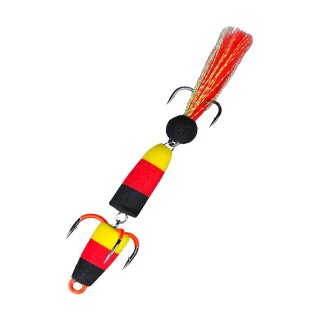 K.P Baits Foam Jig Schaumstoff Köder Streamer 9 cm Schwarz Rot Gelb