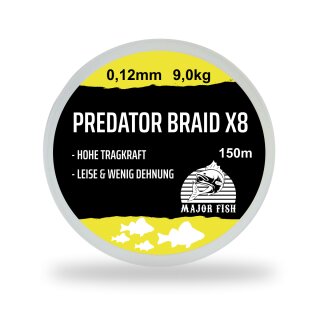 Major Fish Predator Braid 8-fach geflochtene Angelschnur Lemon Yellow 150 Meter 0.12 mm - 9 kg