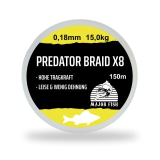 Major Fish Predator Braid 8-fach geflochtene Angelschnur Lemon Yellow 150 Meter 0.18 mm - 15 kg