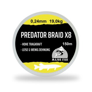 Major Fish Predator Braid 8-fach geflochtene Angelschnur Lemon Yellow 150 Meter 0.24 mm - 19 kg