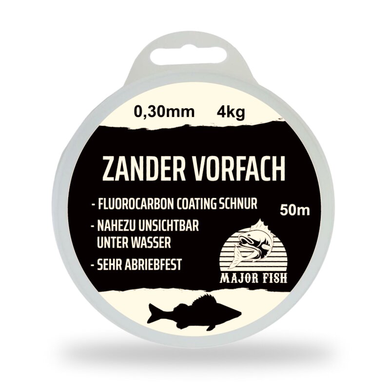 Major Fish Zander Vorfach Fluorocarbon Schnur Angelschnur | 0,30 mm | 4 kg | 50 Meter