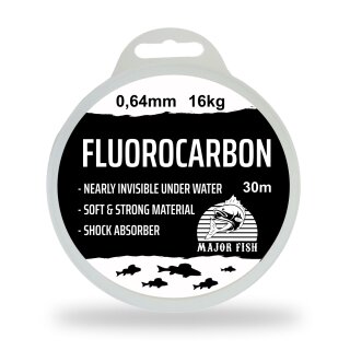 Major Fish 100 % Fluorocarbon Vorfachschnur 30 Meter 0,64 mm - 16 kg
