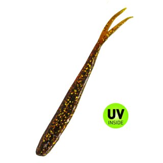 Relax Oklahoma 7" 18 cm Gummiköder Vertikal Pelagisch V-Tail 5 Stück Motoroil-Gold-Glitter