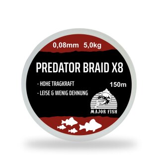 Major Fish Predator Braid 8-fach geflochtene Angelschnur Bloodred 150 Meter 0.08 mm - 5 kg