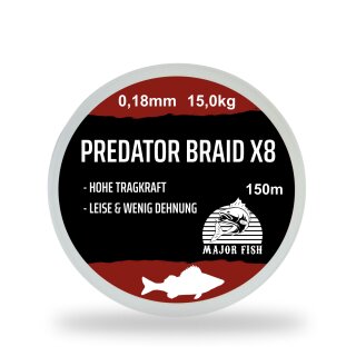 Major Fish Predator Braid 8-fach geflochtene Angelschnur Bloodred 150 Meter 0.18 mm - 15 kg