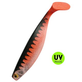 Shadxperts Xtrasoft Nature 6" Shad 16 cm 2 Stück fluoorange Glitter / Zander / Bauch: weiß