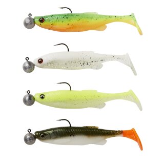 Savage Gear Gummifisch Set mit Jigkopf 7.5 cm 4 Stück Fat Minnow