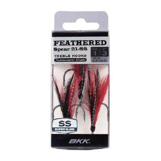 BKK Feathered Spear-21 SS Treble Hook - Red/Black 1 - 3 Stück