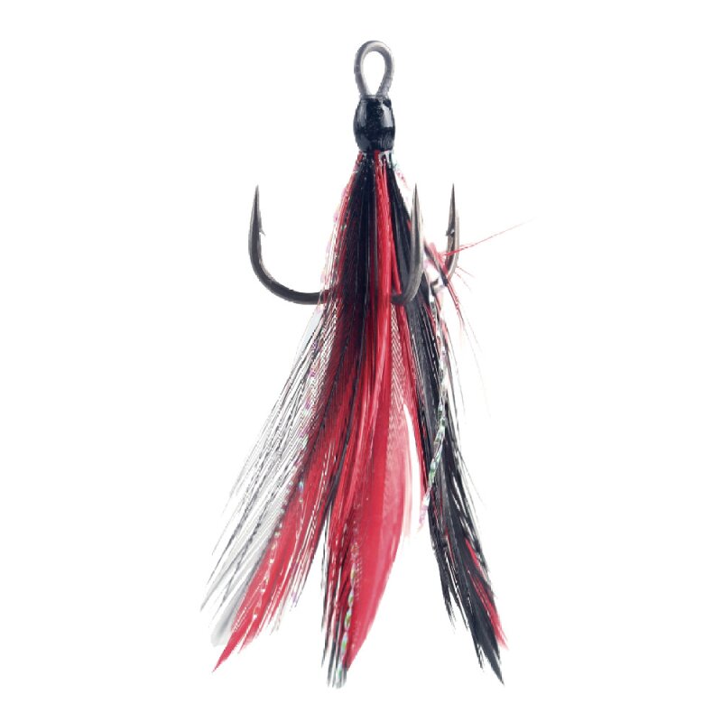 BKK Feathered Spear-21 SS Treble Hook - Red/Black 2 - 3 Stück