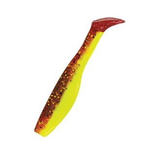 Relax Kopyto 4L 10 cm Gummifische 10 Stück B110RT fluogelb /olivebraun-Gl/red tail