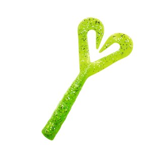 SX Big Twin Tail 4" 5 Stück (ca. 10cm) Doppelschwanztwister 01 fluogelb-grün Glitter